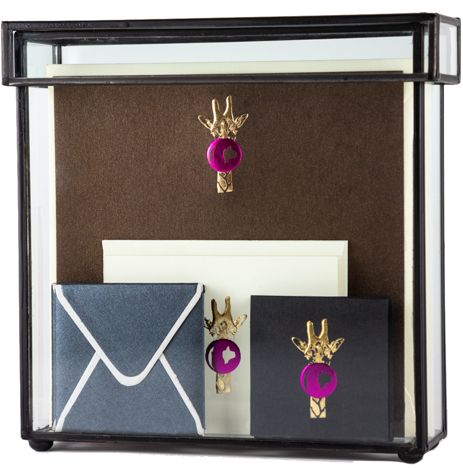 Caja Vidrio Alta Jirafa Tarjetas y Sobres