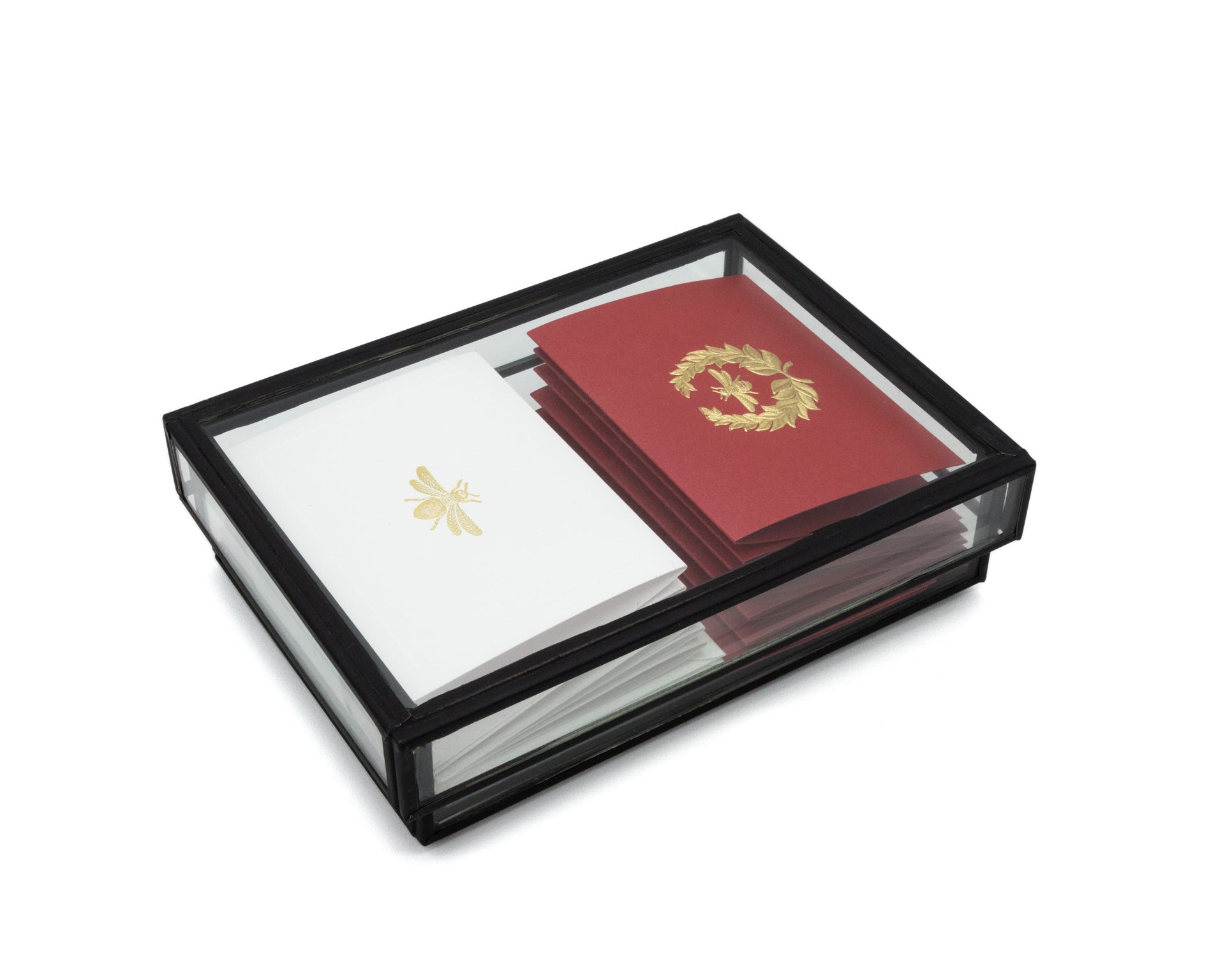 Caja Vidrio Chica Abejas Tarjetas y Sobres | CT: Cajas Vidrio | Scribanus