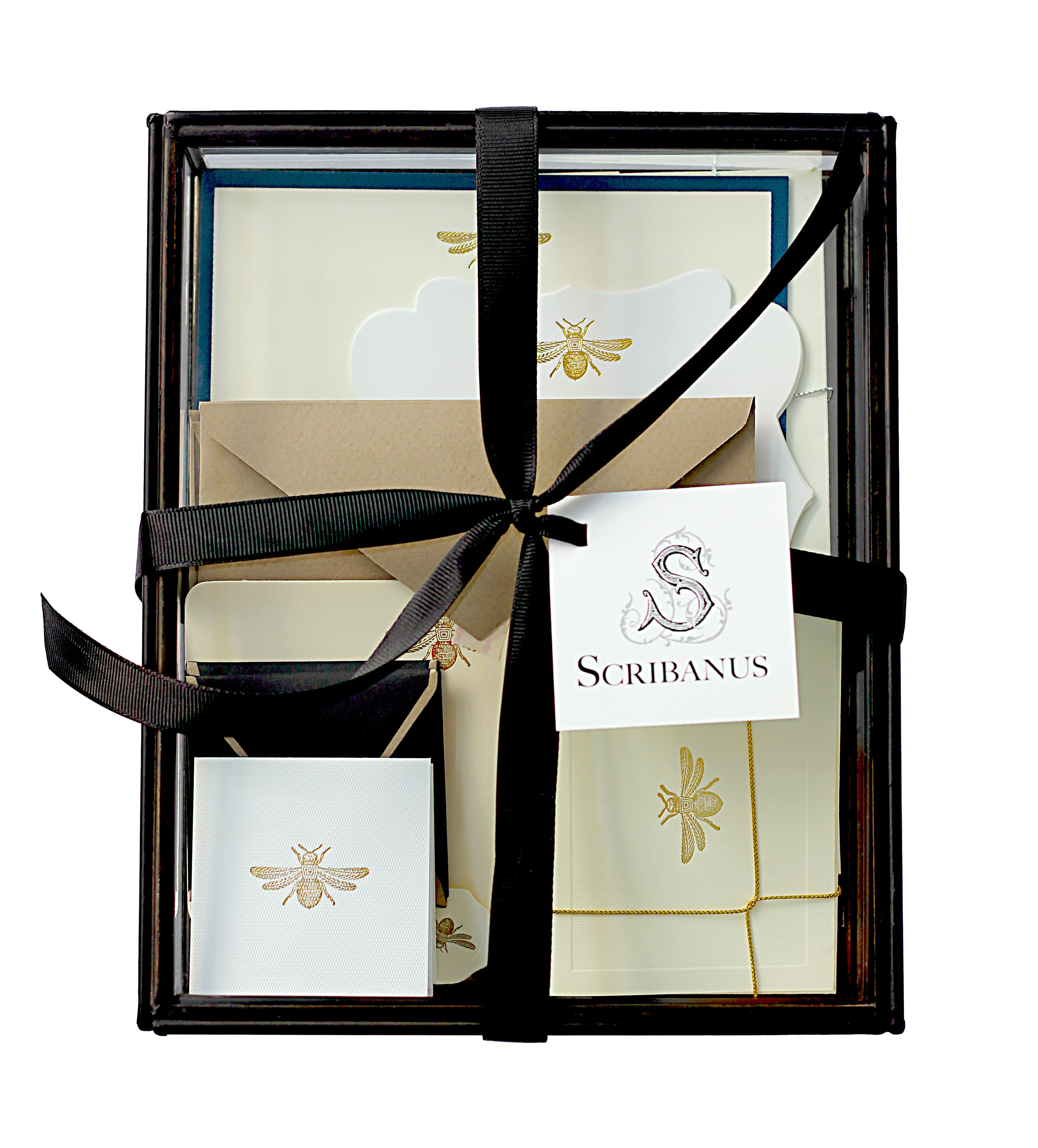 Caja Vidrio Mediana Abeja Tarjetas y Sobres | CT: Cajas Vidrio | Scribanus