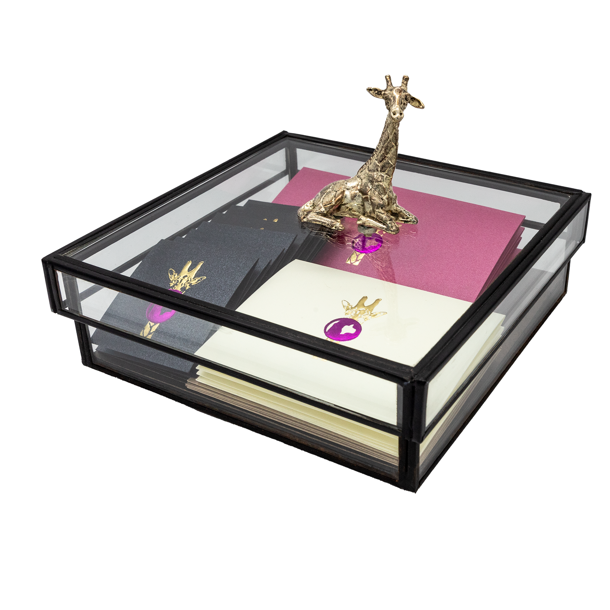 Caja Vidrio Adorno Jirafa Tarjetas y Sobres