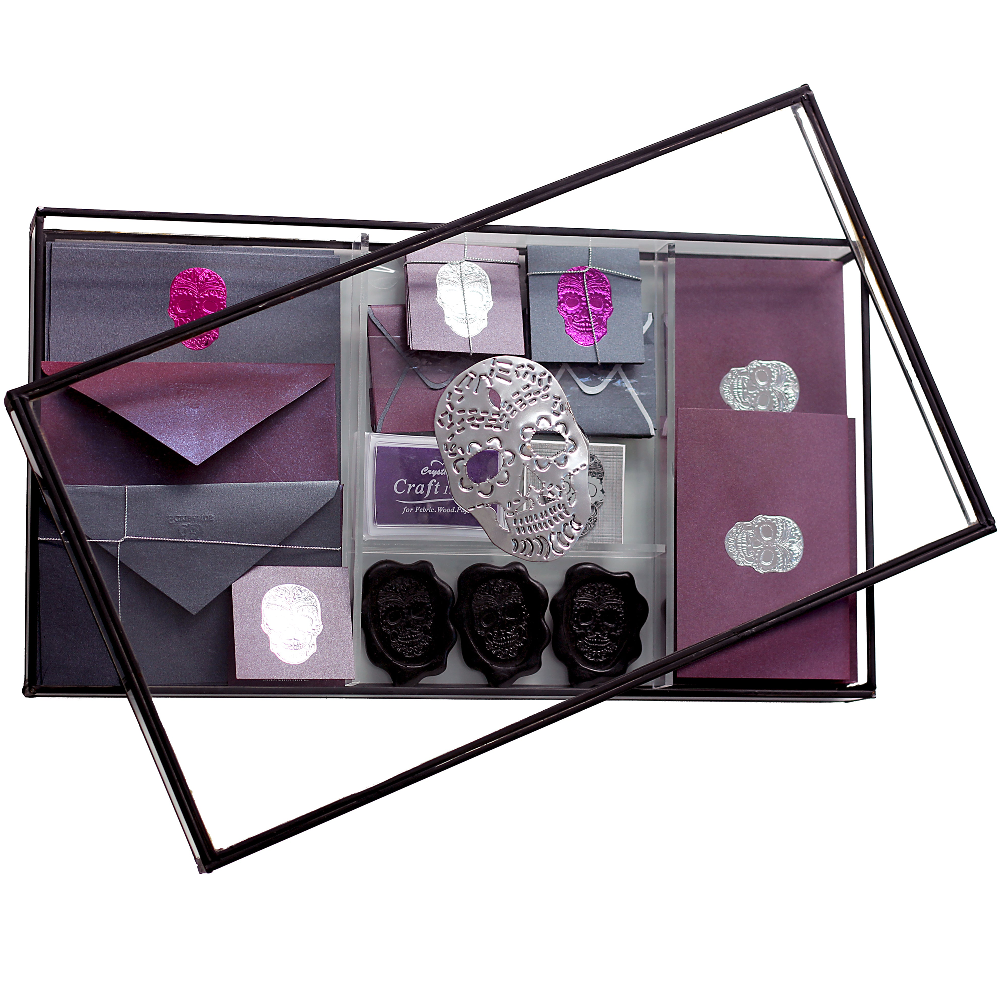 Caja Vidrio Premium Catrín Tarjetas y Sobres