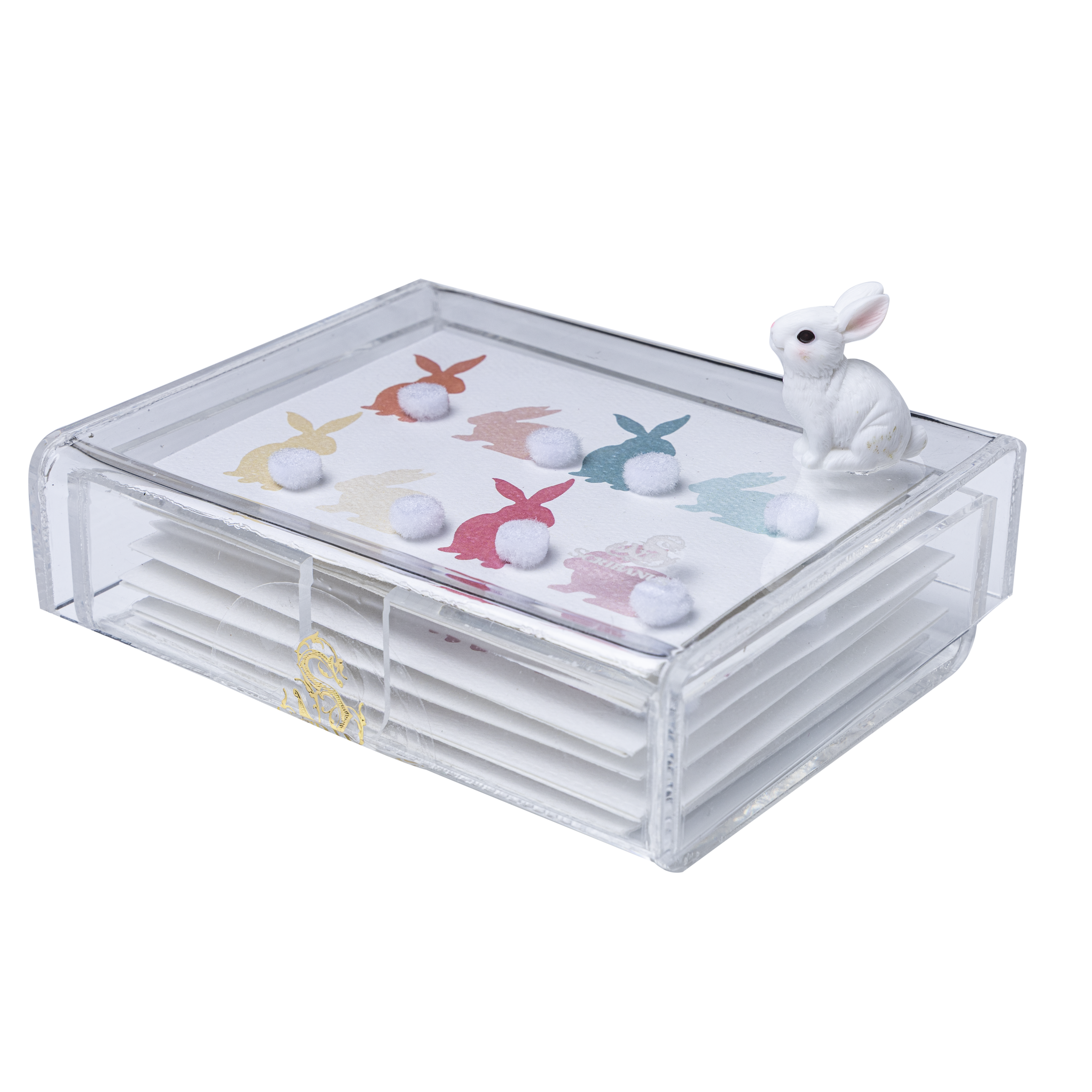 Caja acrílico tarjetas Conejos colitas blancas