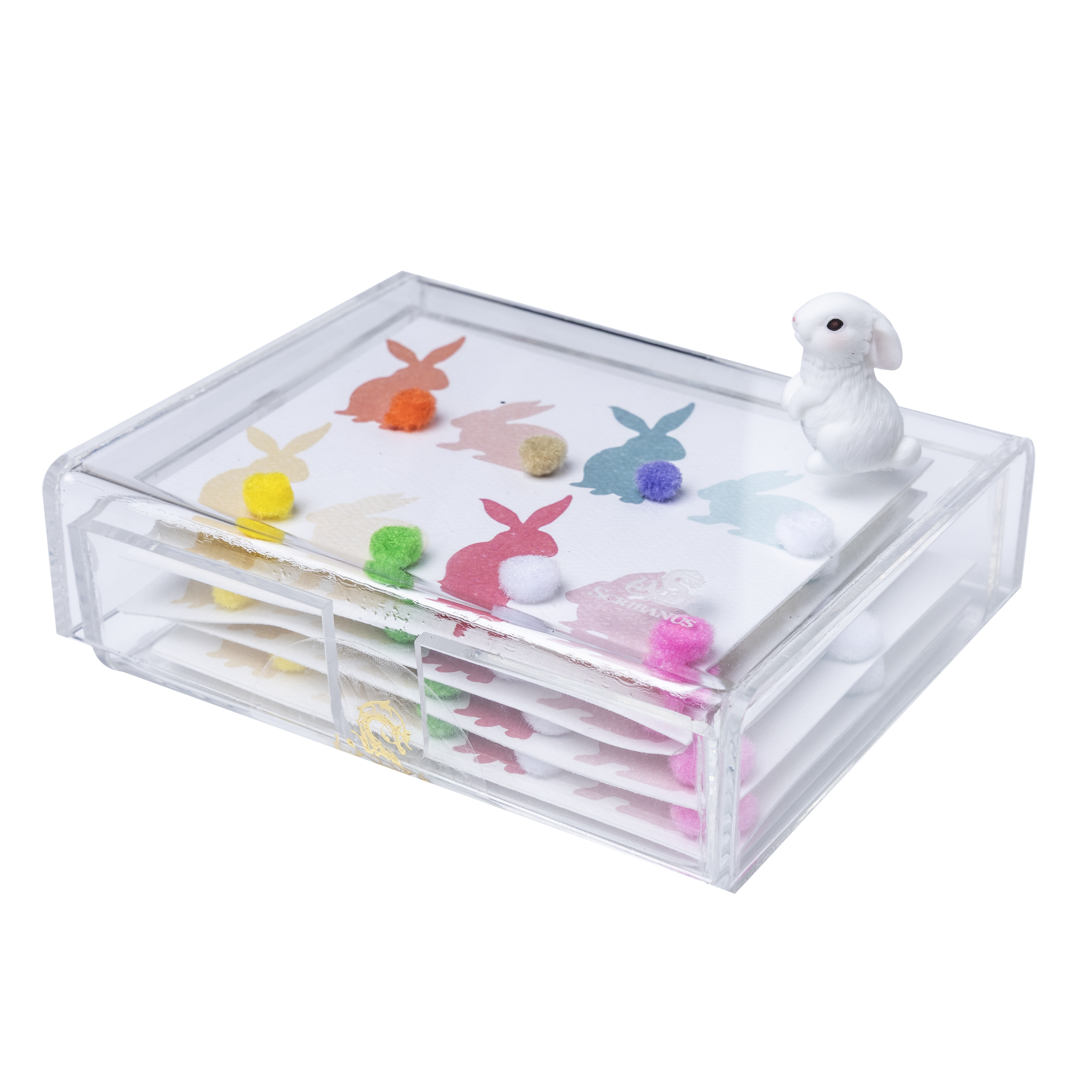 Caja acrílico tarjetas Conejos colitas blancas