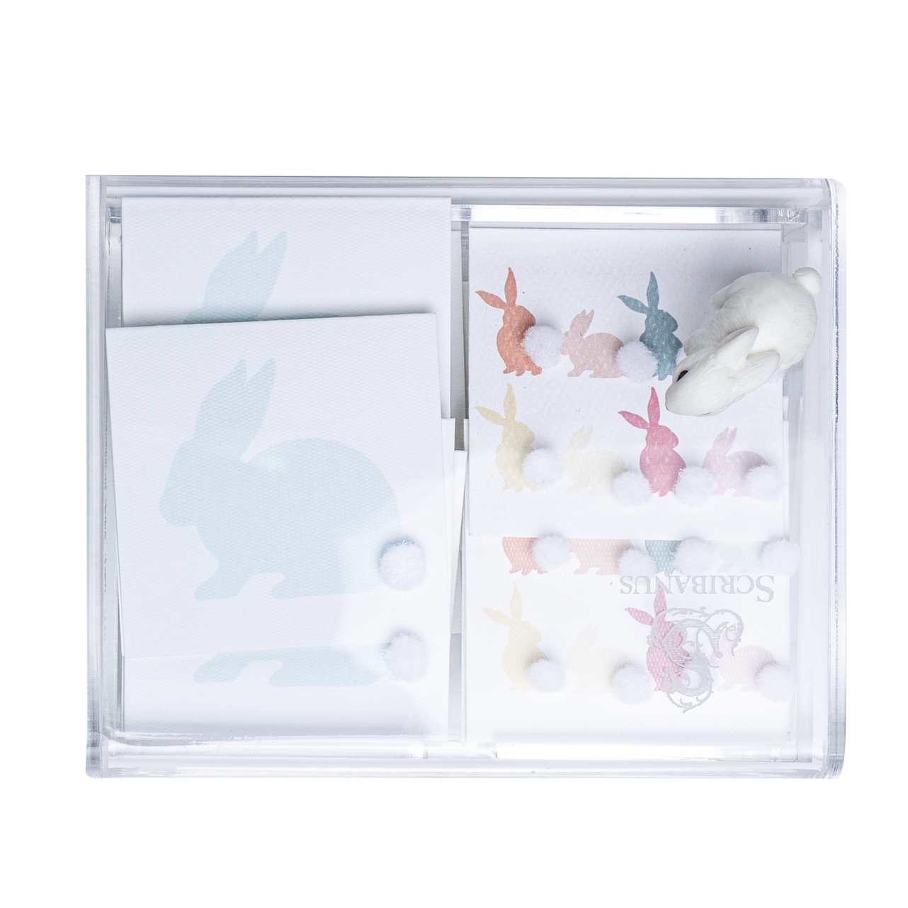 Caja acrílico tarjetas Conejos colitas blancas