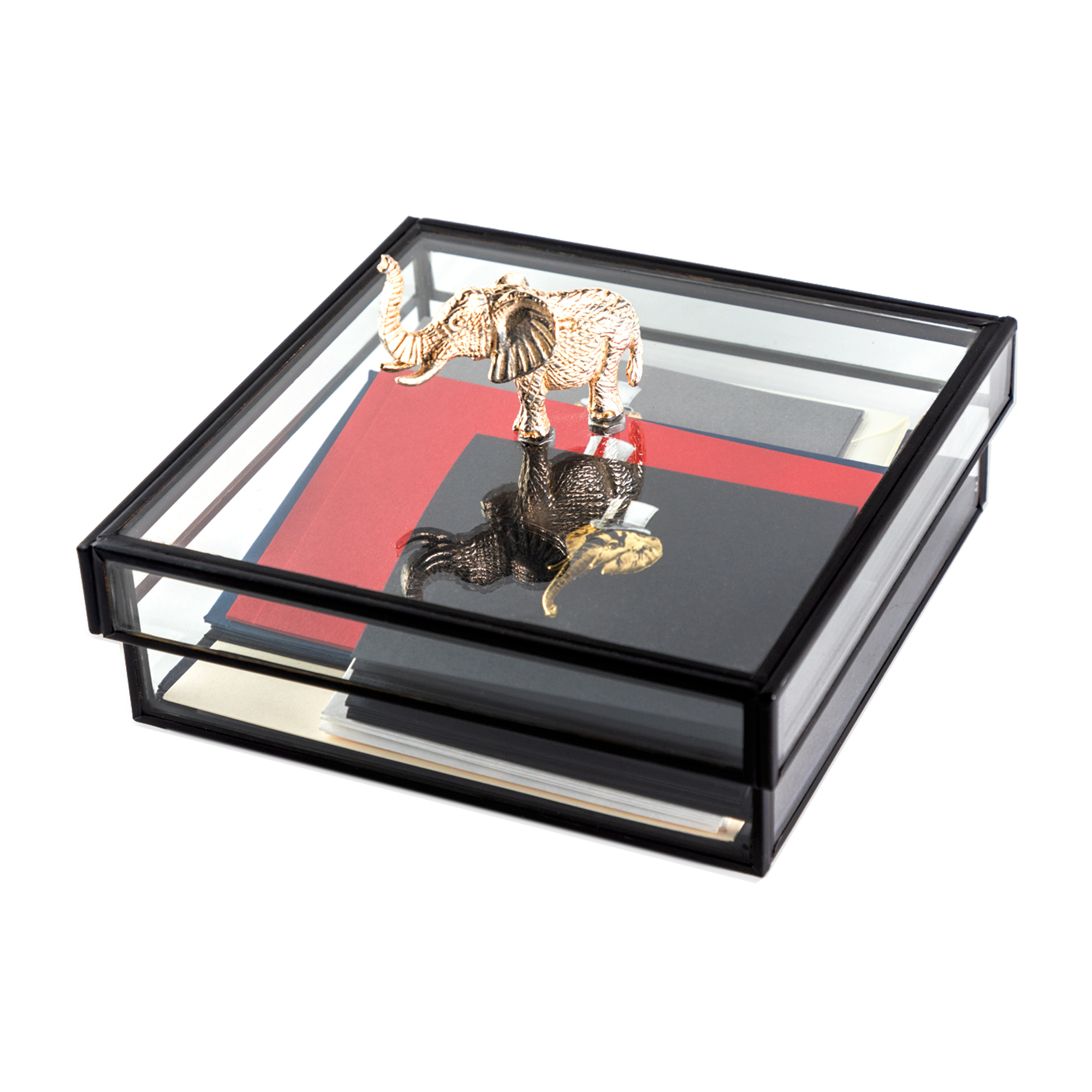 Caja Vidrio Adorno Elefante Tarjetas y Sobres