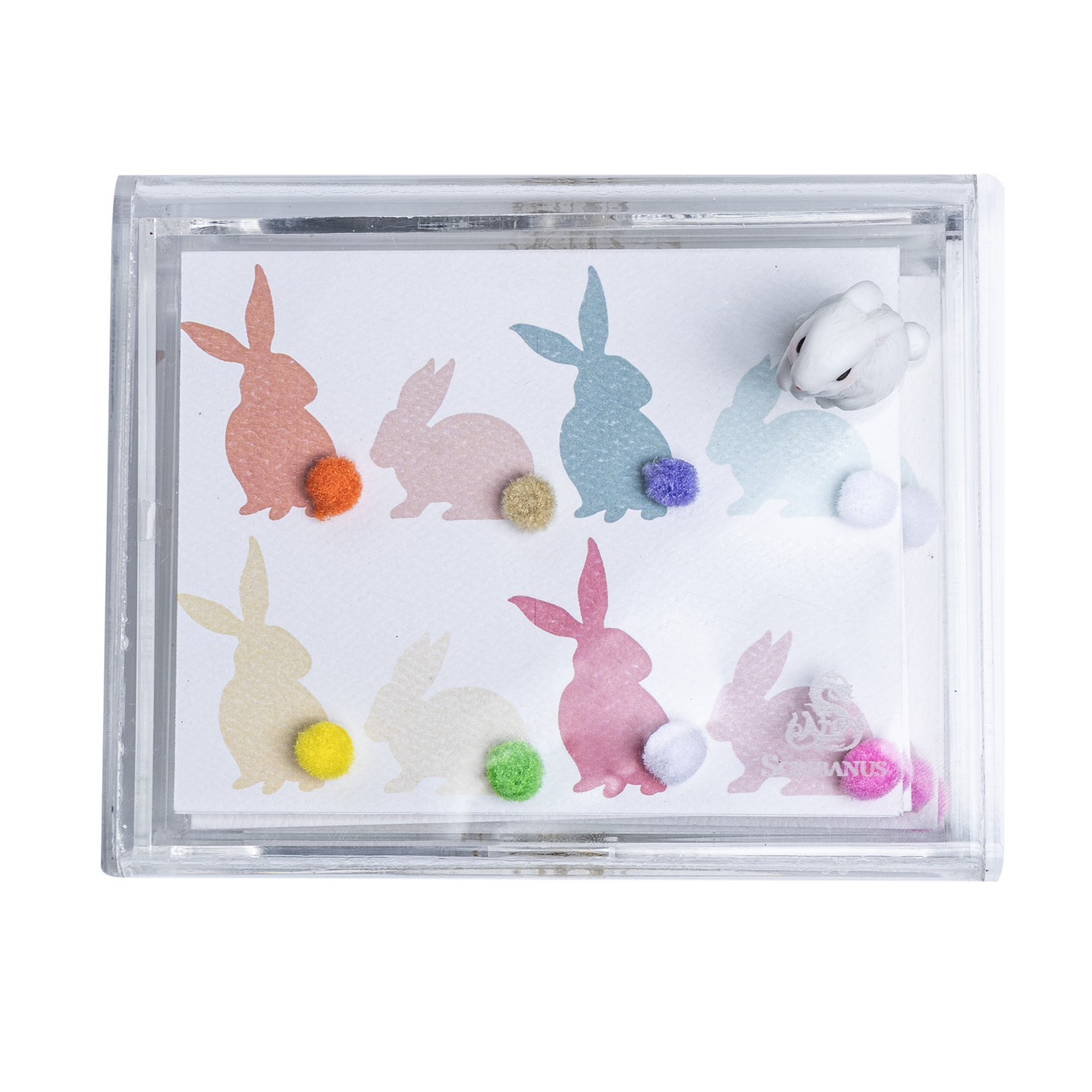 Caja acrílico tarjetas Conejos colitas blancas