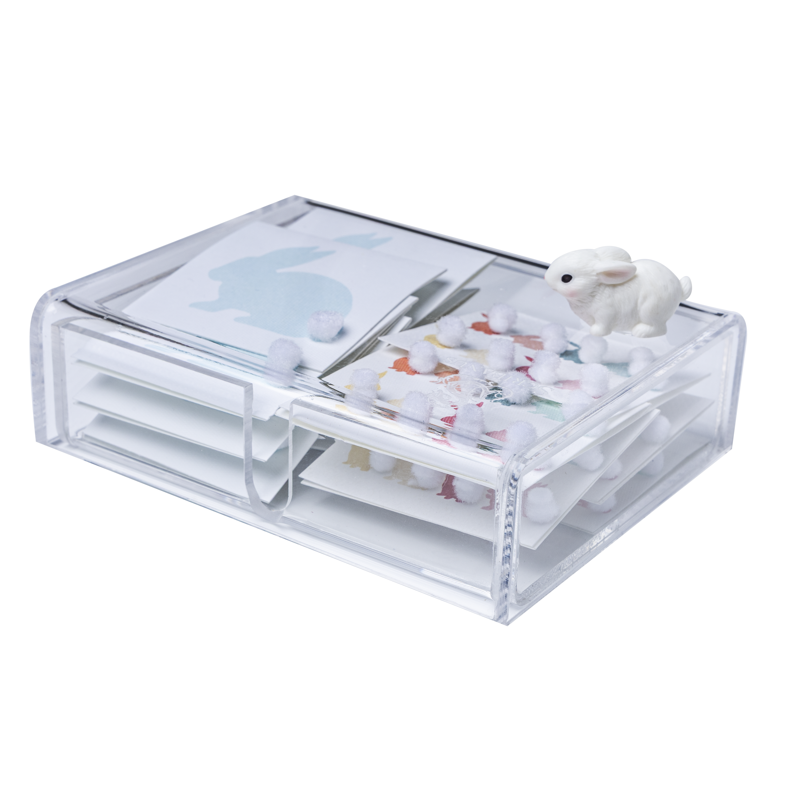 Caja acrílico tarjetas Conejos colitas blancas