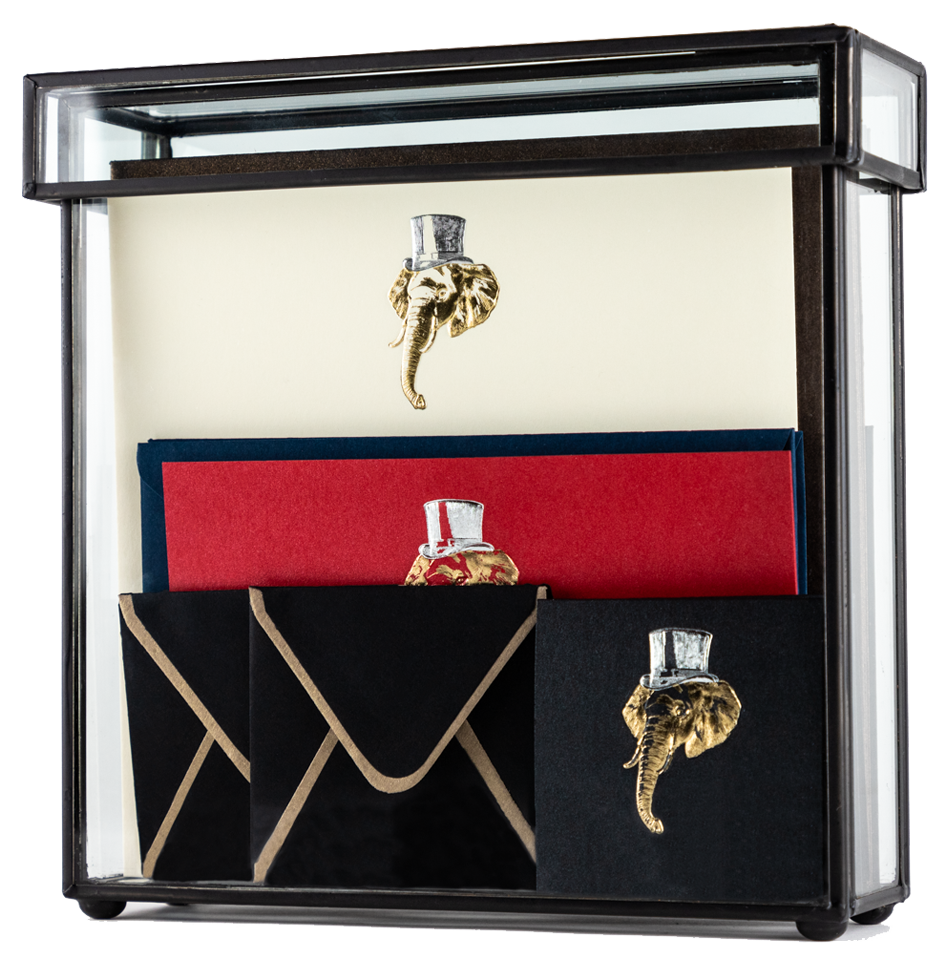 Caja Vidrio Alta Elefante Tarjetas y Sobres