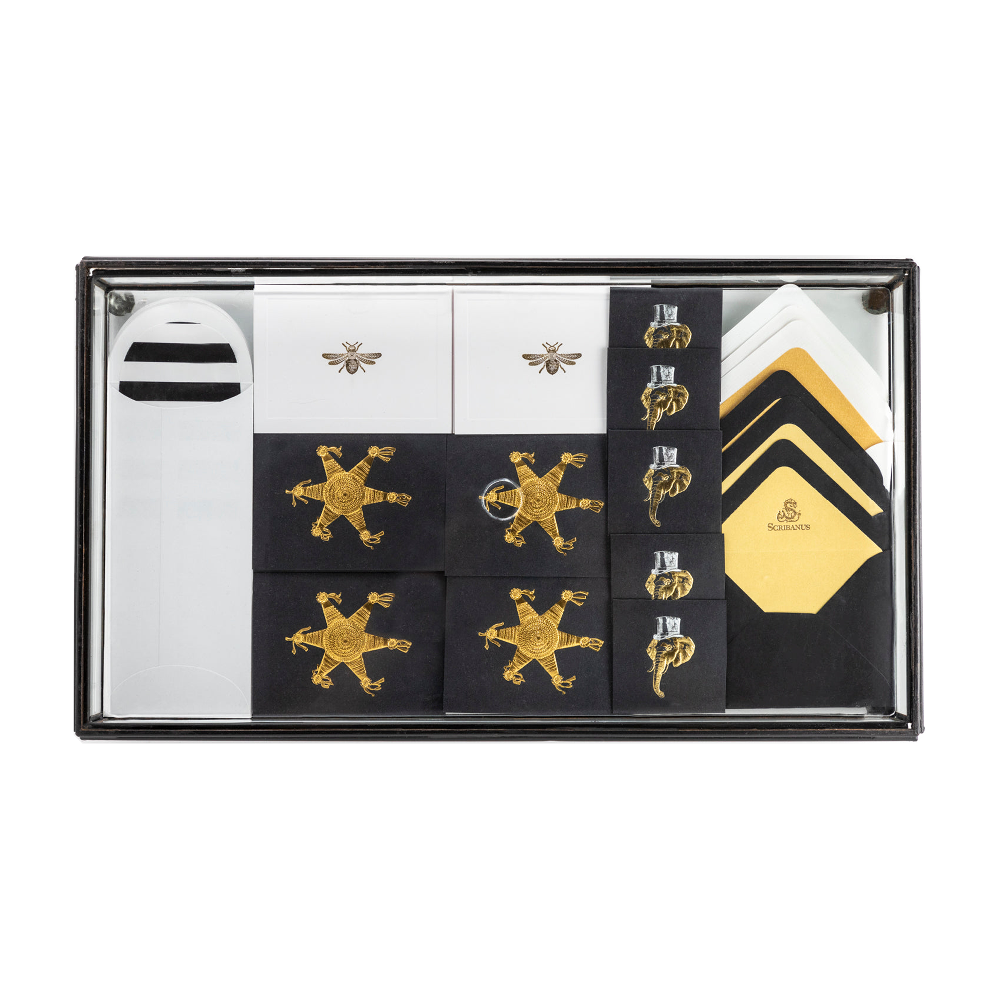 Caja Vidrio Premium Abeja, Piñata, Elefante Tarjetas y Sobres