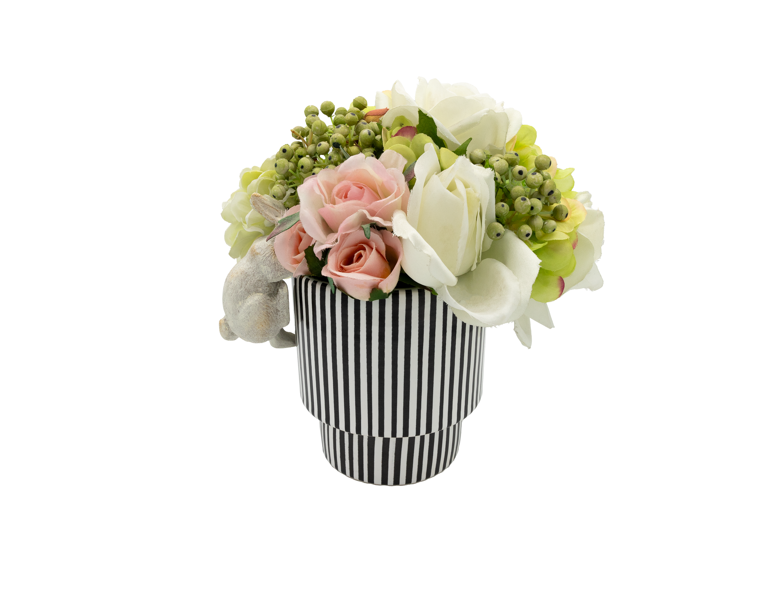 B/W Striped Vase with Rabbit