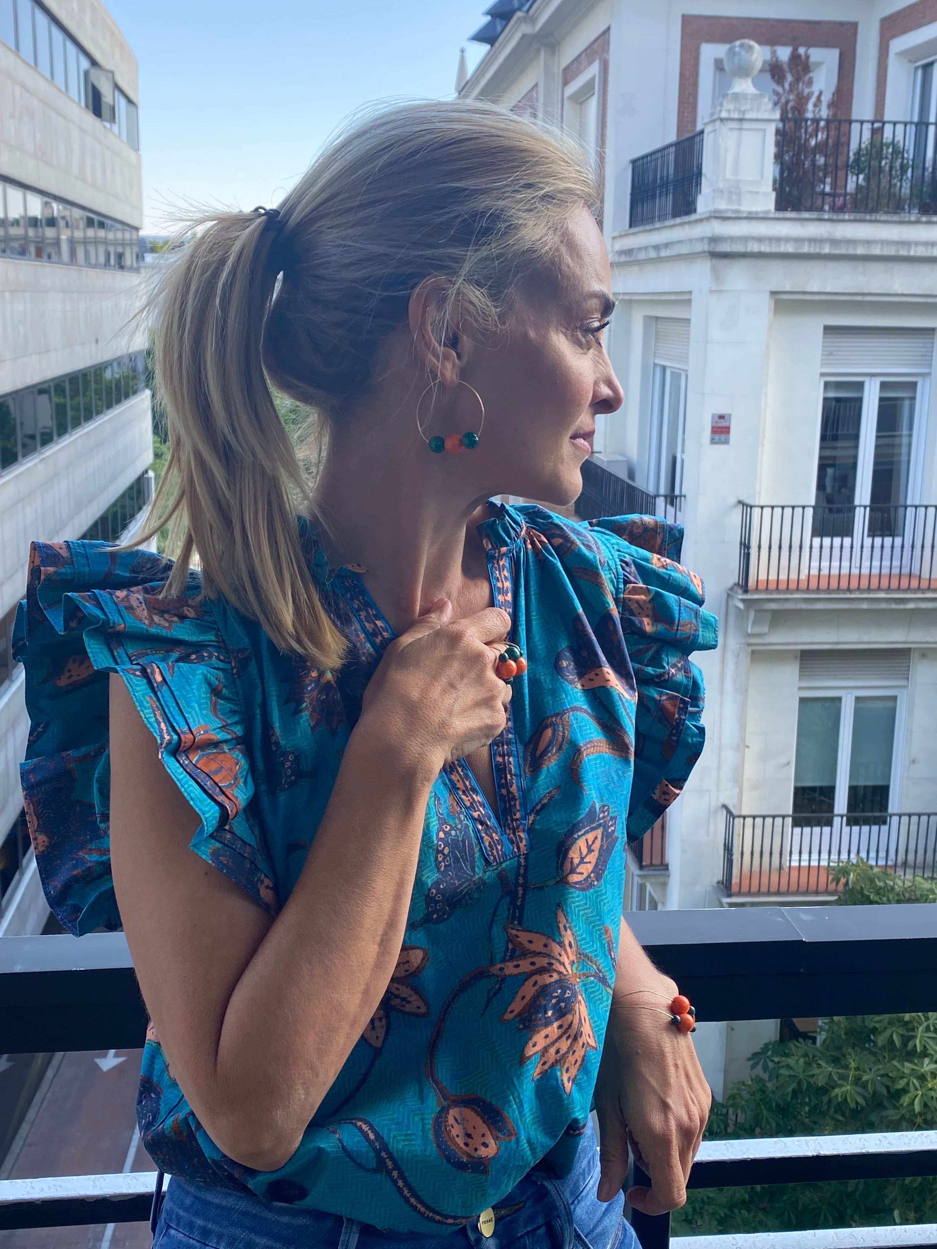 Lapides Arracadas Coral y Malaquitas