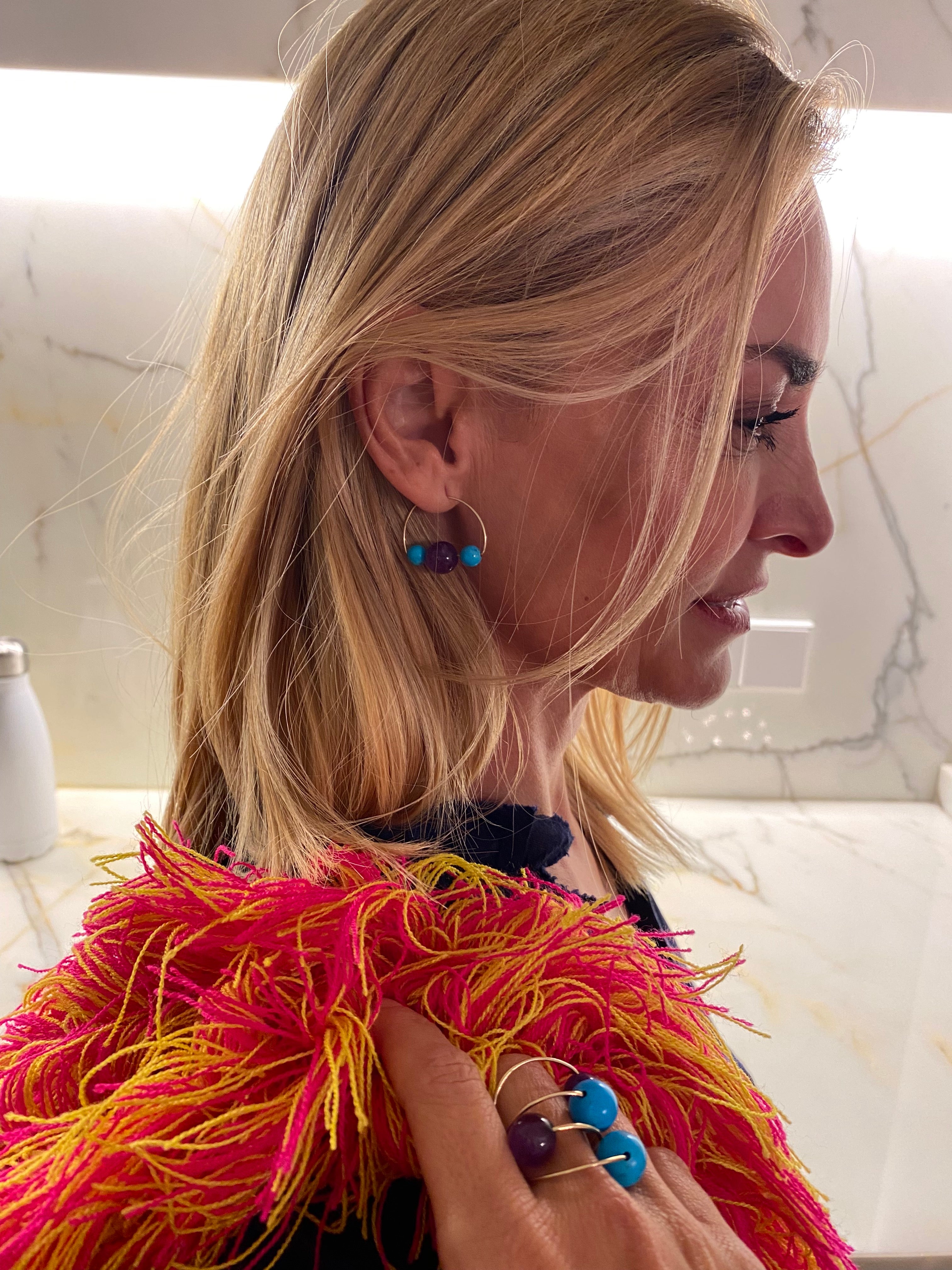 Lapides Arracadas chicas Amatista y Turquesas