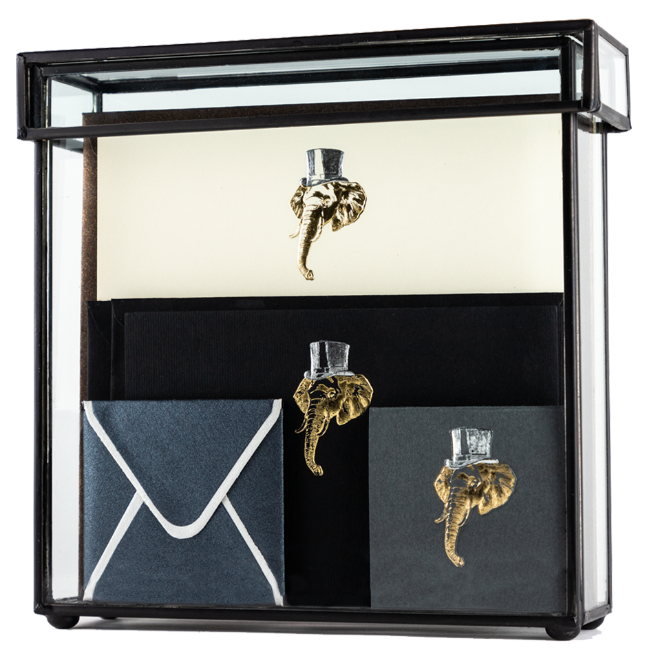 Caja Vidrio Alta Elefante Tarjetas y Sobres