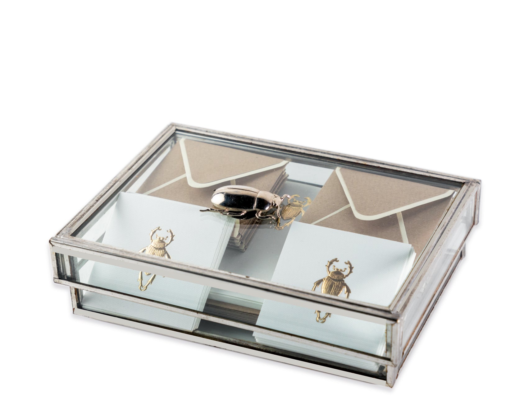 Caja Vidrio Chica Adorno Escarabajo Tarjetas y Sobres