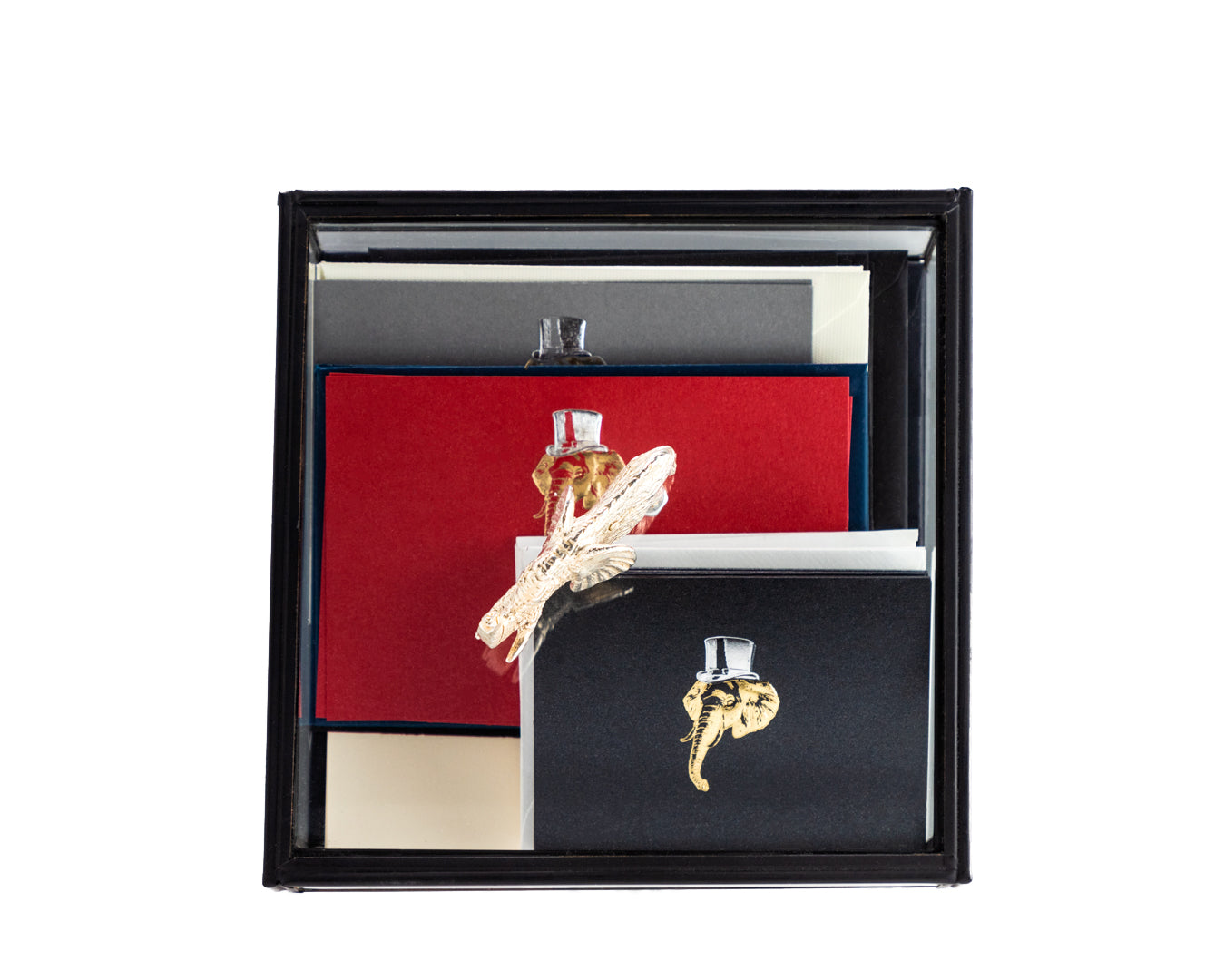 Caja Vidrio Adorno Elefante Tarjetas y Sobres