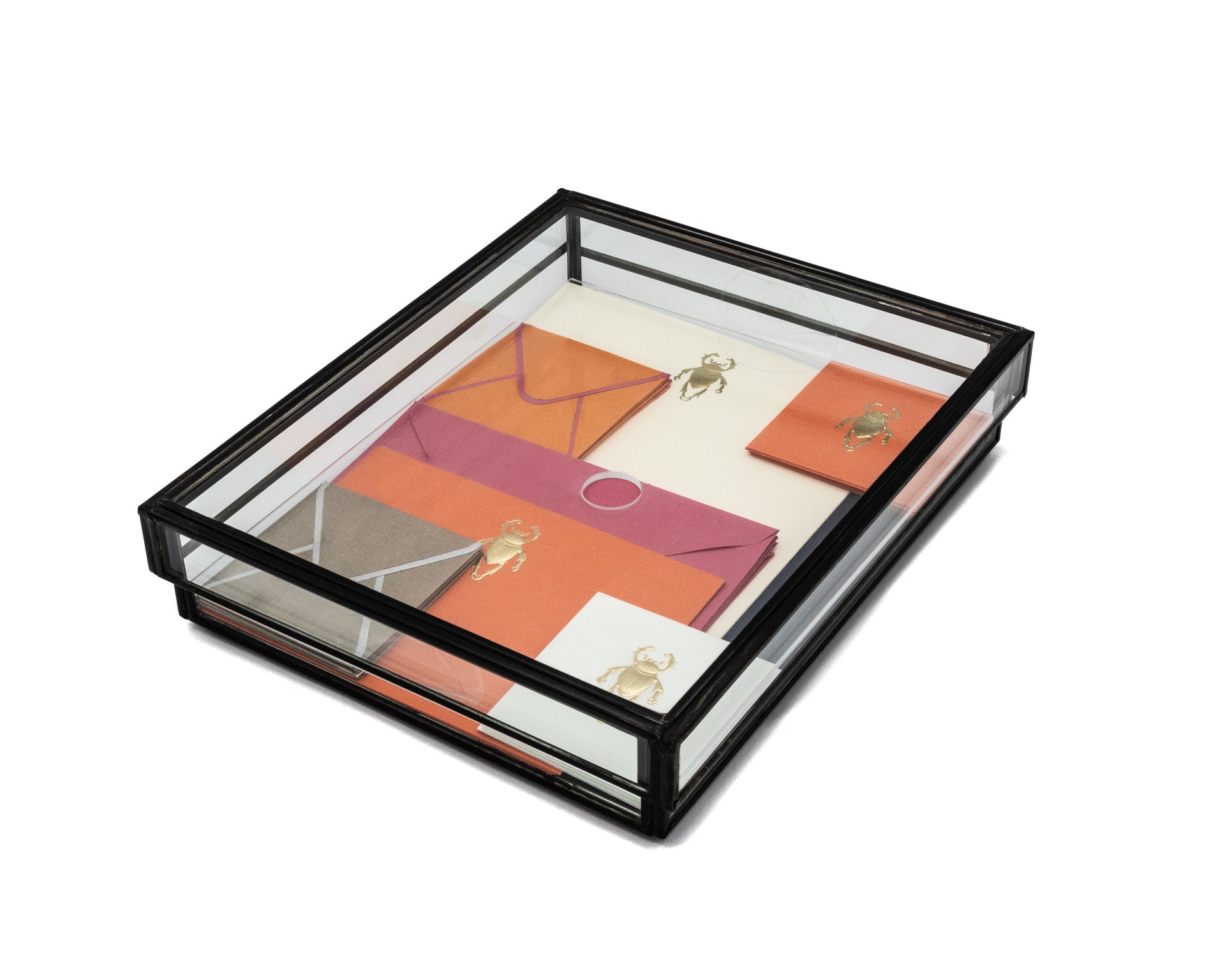 Caja Vidrio Mediana Escarabajo Tarjetas y Sobres