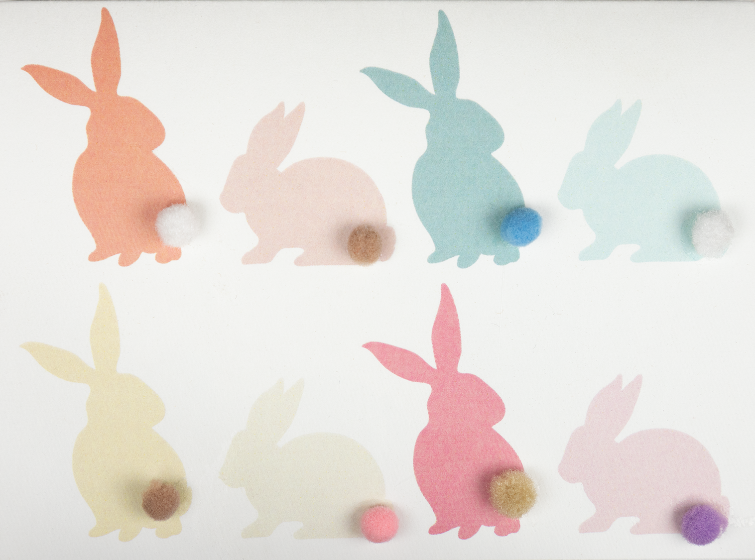 Producto Ready to wear/Listo para llevar - Tarjeta Mediana Doble (12 x 9 cm) Modelo CONEJOS COLITAS en Impresión Digital. Plecado y refinado artesanalmente a mano. En papeles de alta calidad lisos o texturizados. Hecho a mano en México Paquete con 10 piezas.