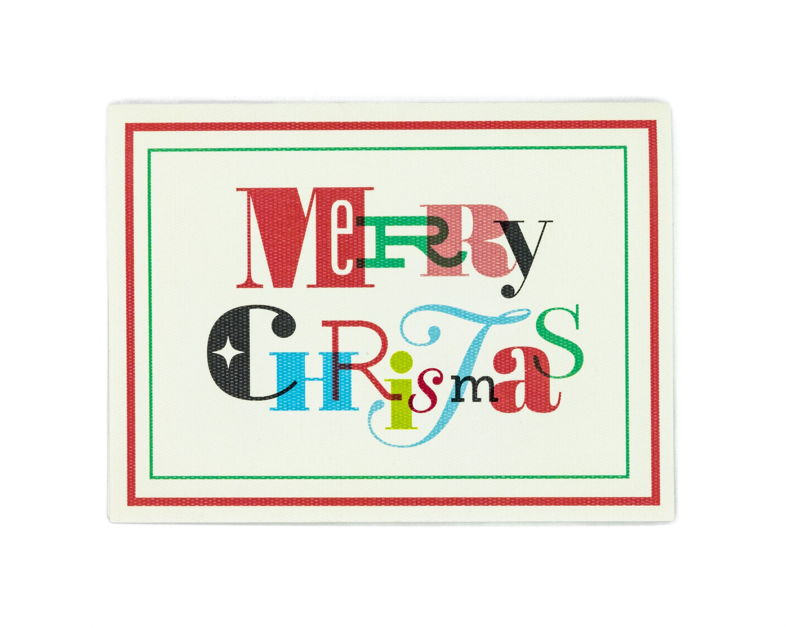 Producto Ready to wear/Listo para llevar - Tarjeta Mediana Doble (12 x 9 cm) Modelo MERRY CHRISTMAS en Impresión Digital. Plecado y refinado artesanalmente a mano. En papeles de alta calidad lisos o texturizados. Hecho a mano en México Paquete con 10 piezas.