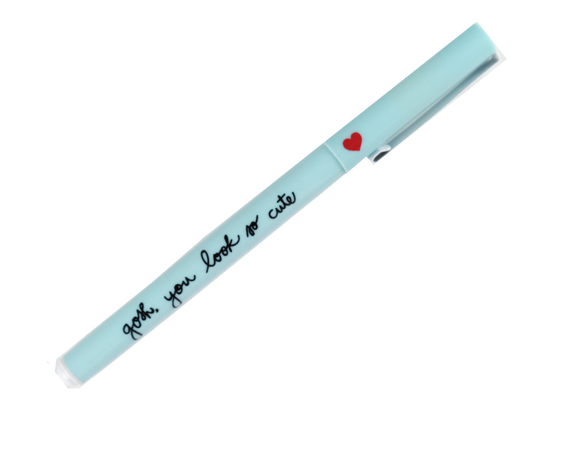 Producto Ready to wear/Listo para llevar - Pluma Azul con tinta negra con frase " Gosh you look so cute" 1 Pieza.