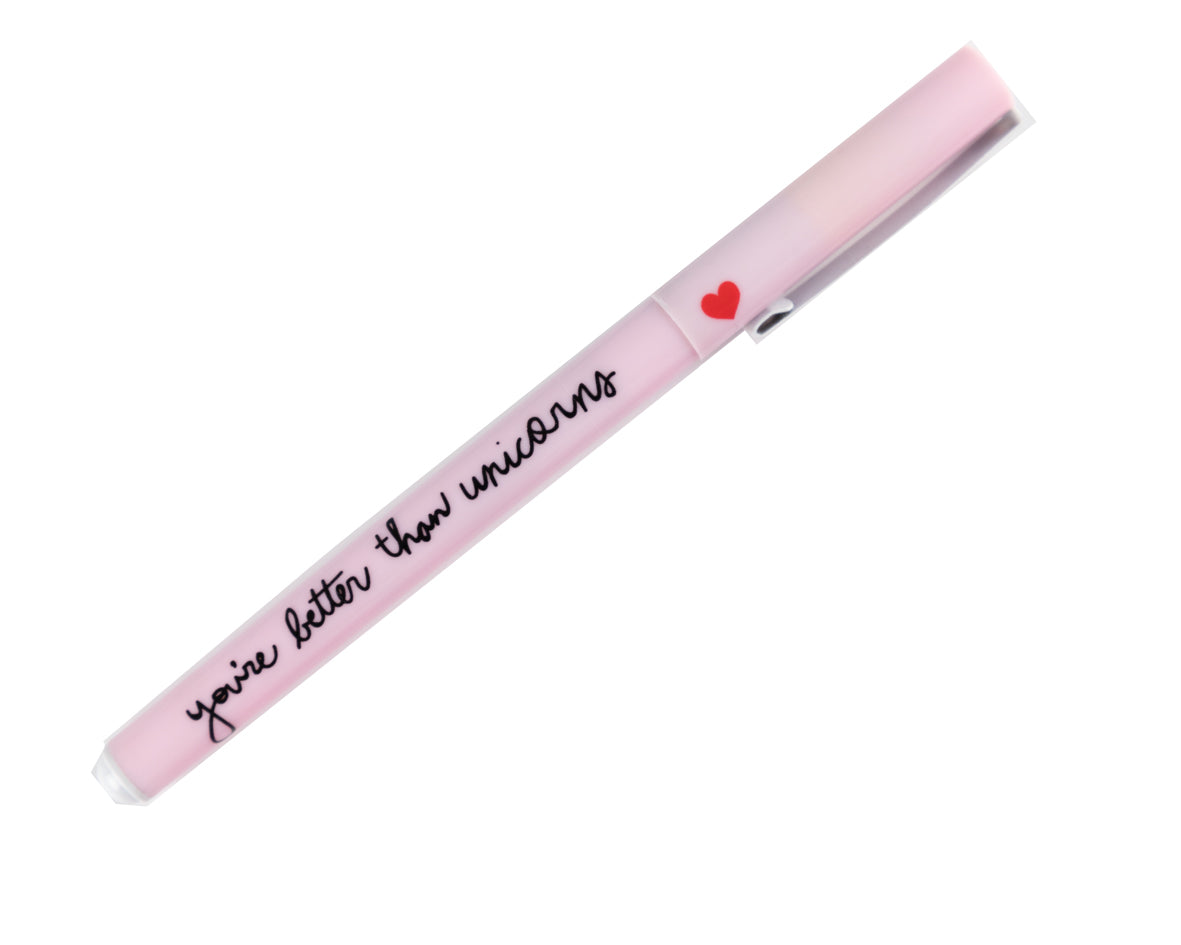 Producto Ready to wear/Listo para llevar - Pluma Rosa claro con tinta negra con frase " You're better than unicorns " 1 Pieza.