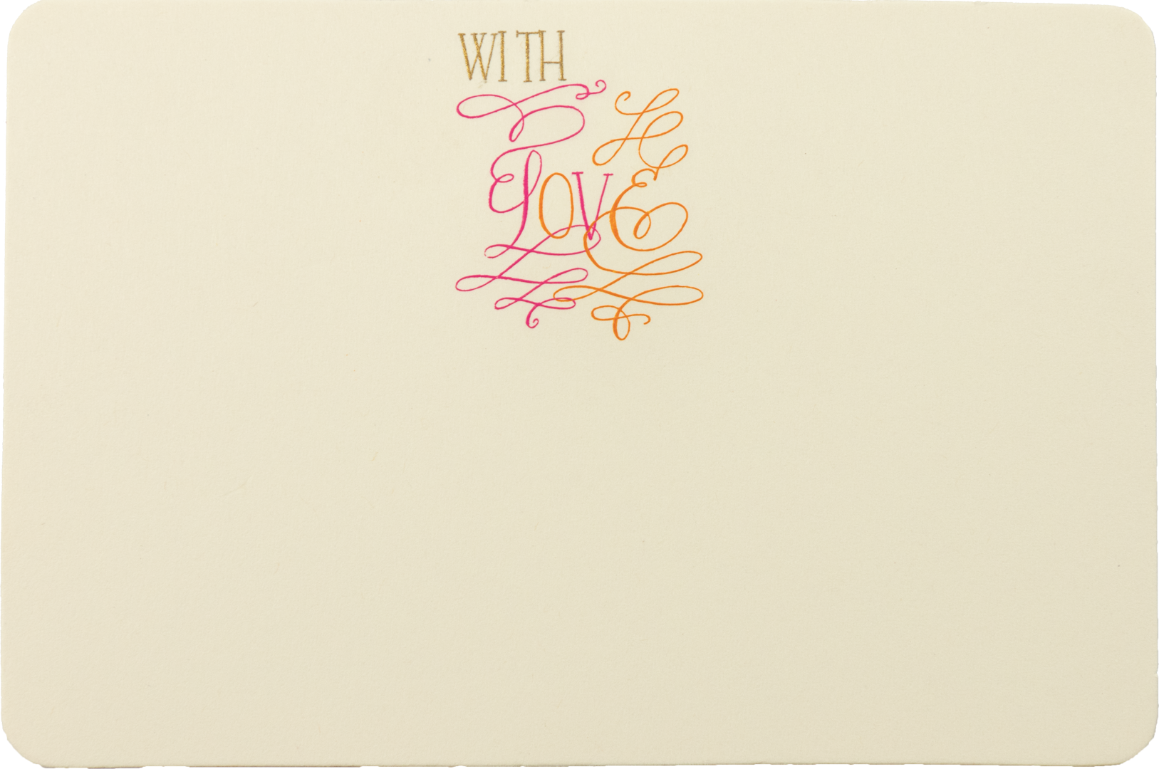 Producto Ready to wear/Listo para llevar -Tarjeta Mediana Esquinas redondeadas (13.5 x 9 cm) Modelo WITH LOVE en grabado artistístico en alto relieve con tintas brillantes. Todo elaborado artesanalmente a mano por nuestro equipo de grabadores  profesionales. En papeles de alta calidad lisos o texturizados. Hecho a mano en México
Paquete con 10 piezas