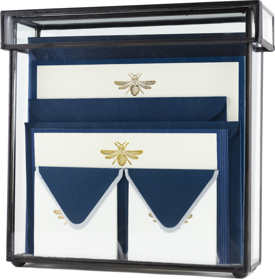 Caja Vidrio Alta Abeja Tarjetas y Sobres