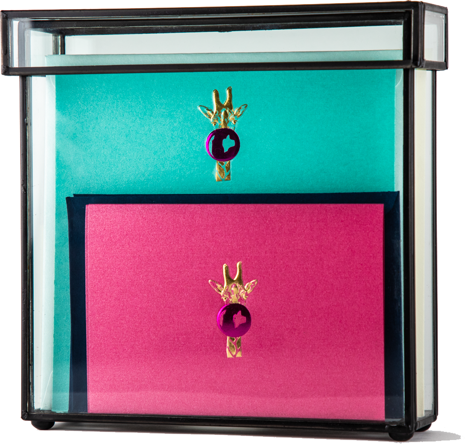 Caja Vidrio Alta Jirafa Tarjetas y Sobres