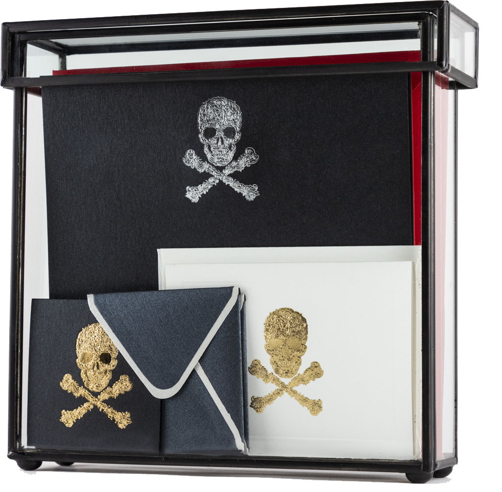 Caja Vidrio Alta Calavera Tarjetas y Sobres