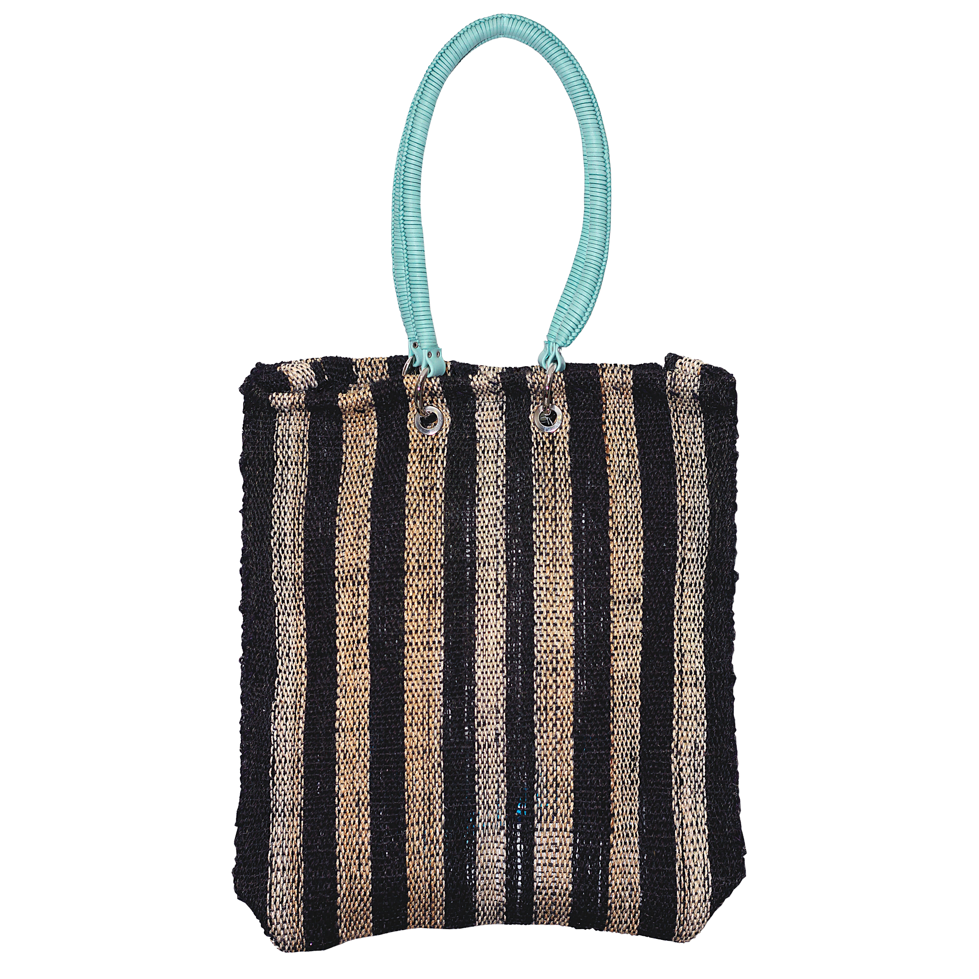 Bolsa Xi Beach Bag Rayas Negras asa piel aqua | A: XI Collection | Scribanus