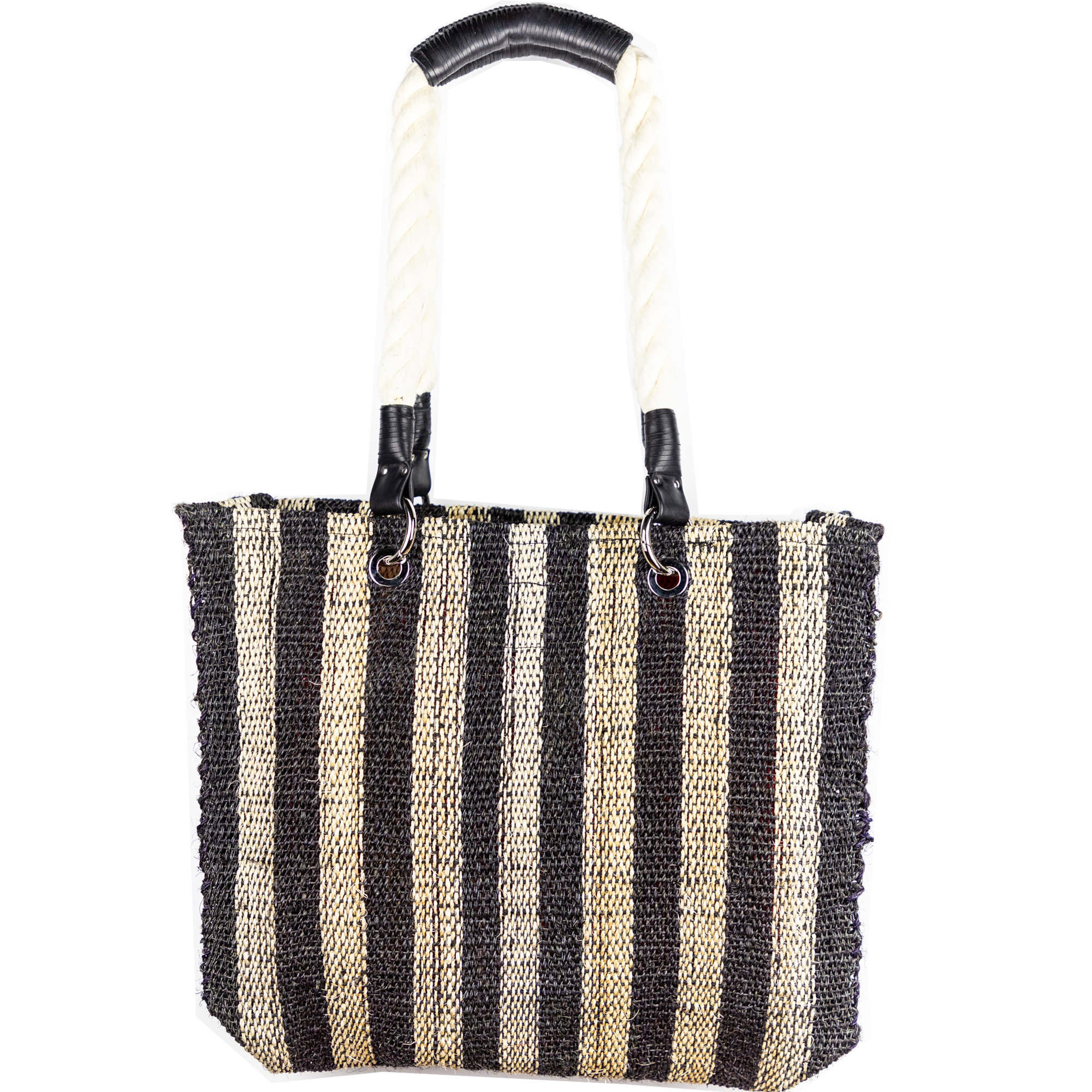 Bolsa Xi Beach bag Rayas Negras asas cuerda con piel | A: XI Collection | Scribanus