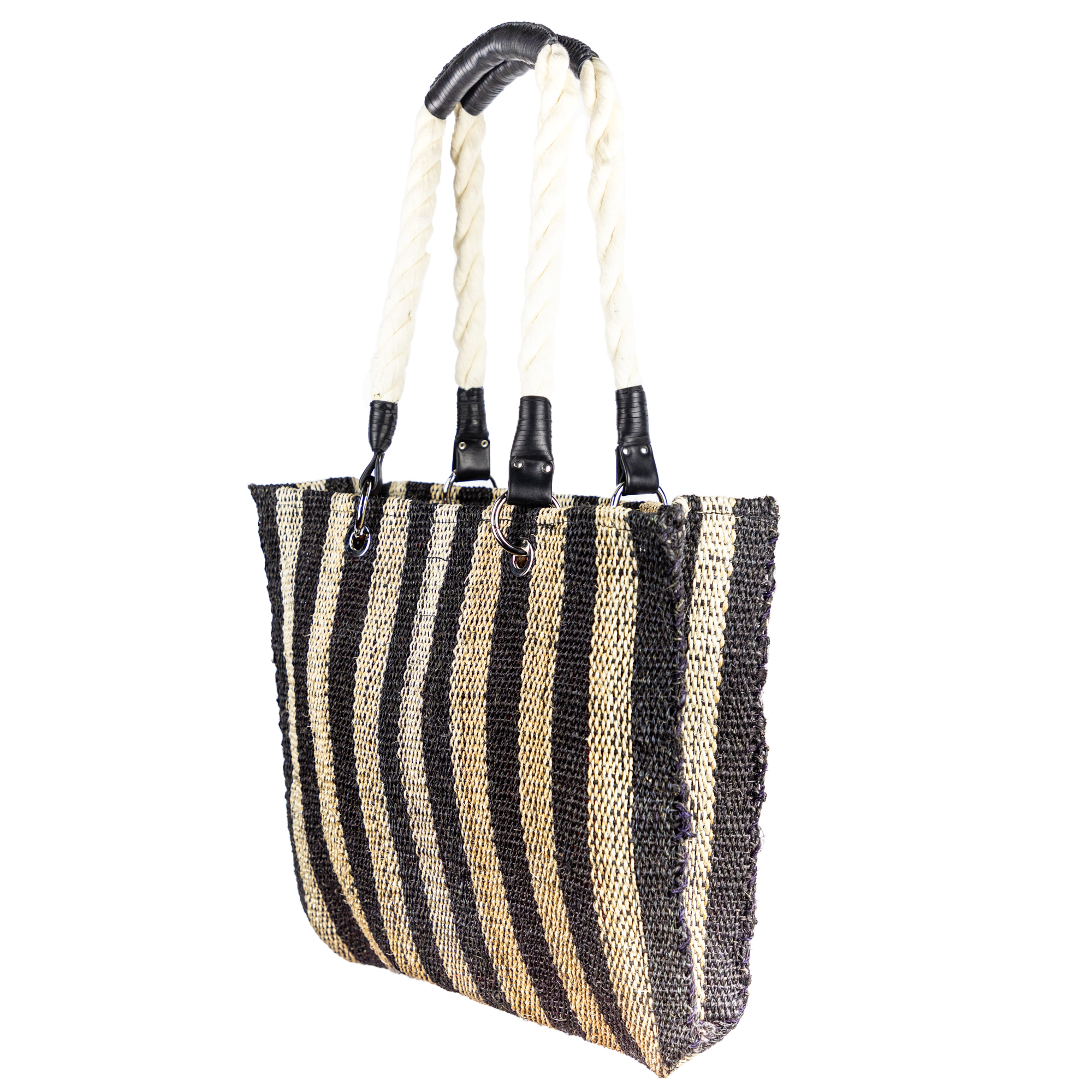 Bolsa Xi Beach bag Rayas Negras asas cuerda con piel | A: XI Collection | Scribanus