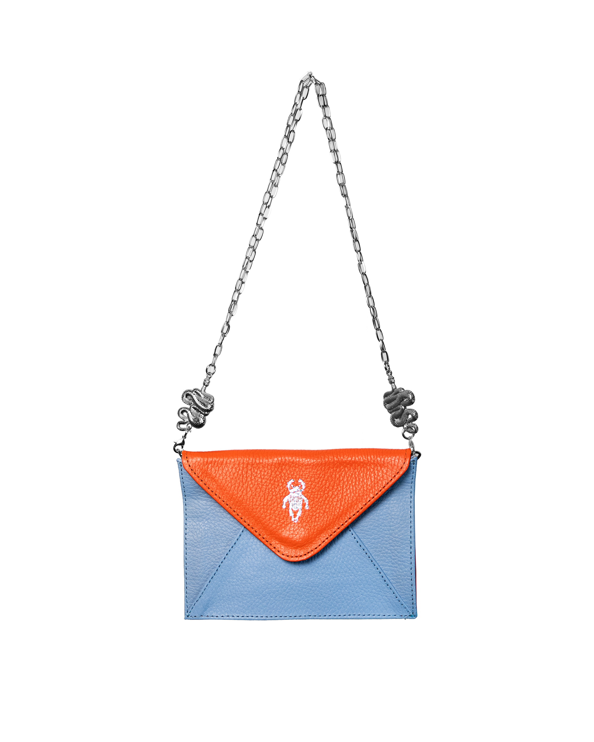 Bicolor Orange/Blue Beetle Engraved Envelope Bag