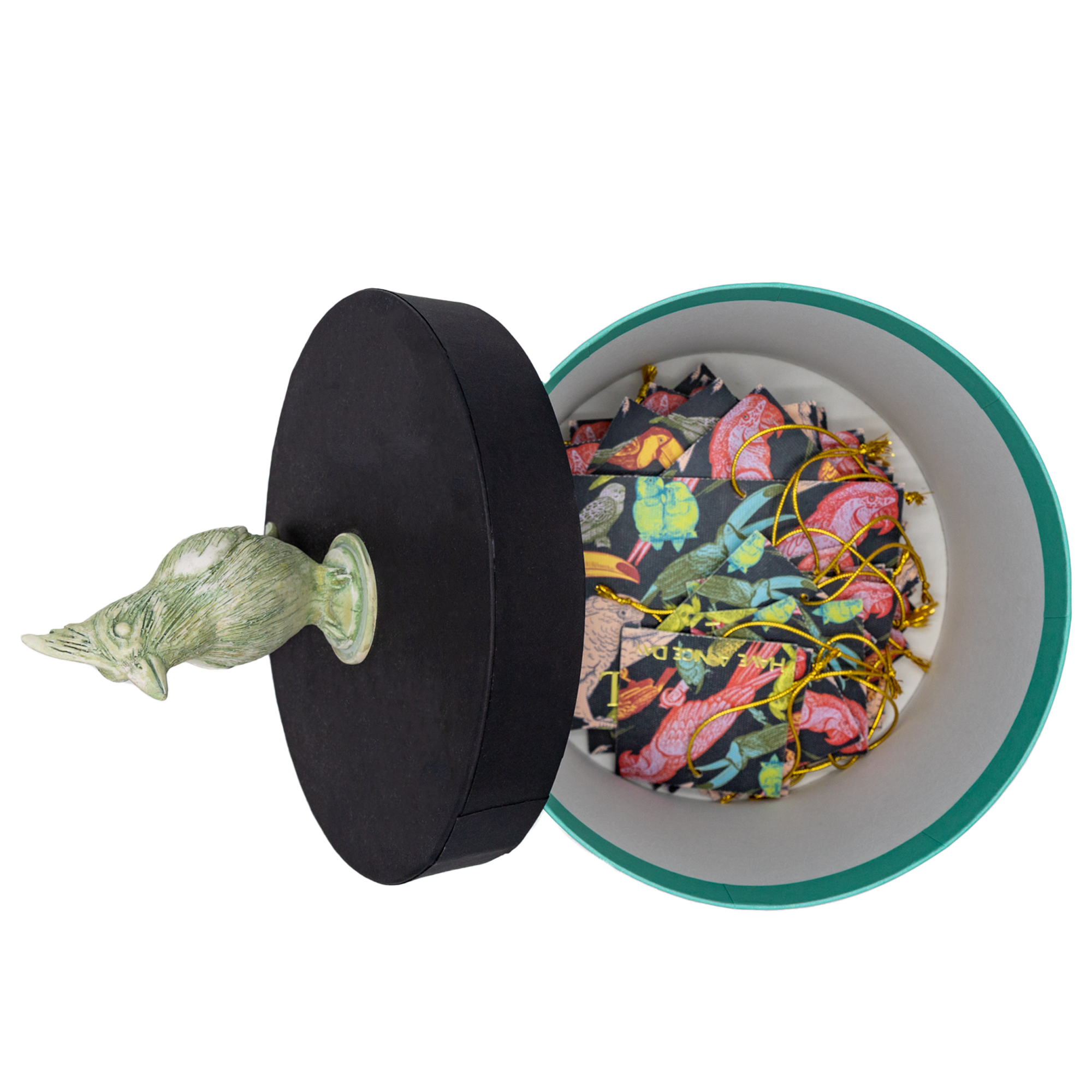 Caja Pájaro Bicolor Menta/Negro | CT: Cajas Circulares Adorno | Scribanus