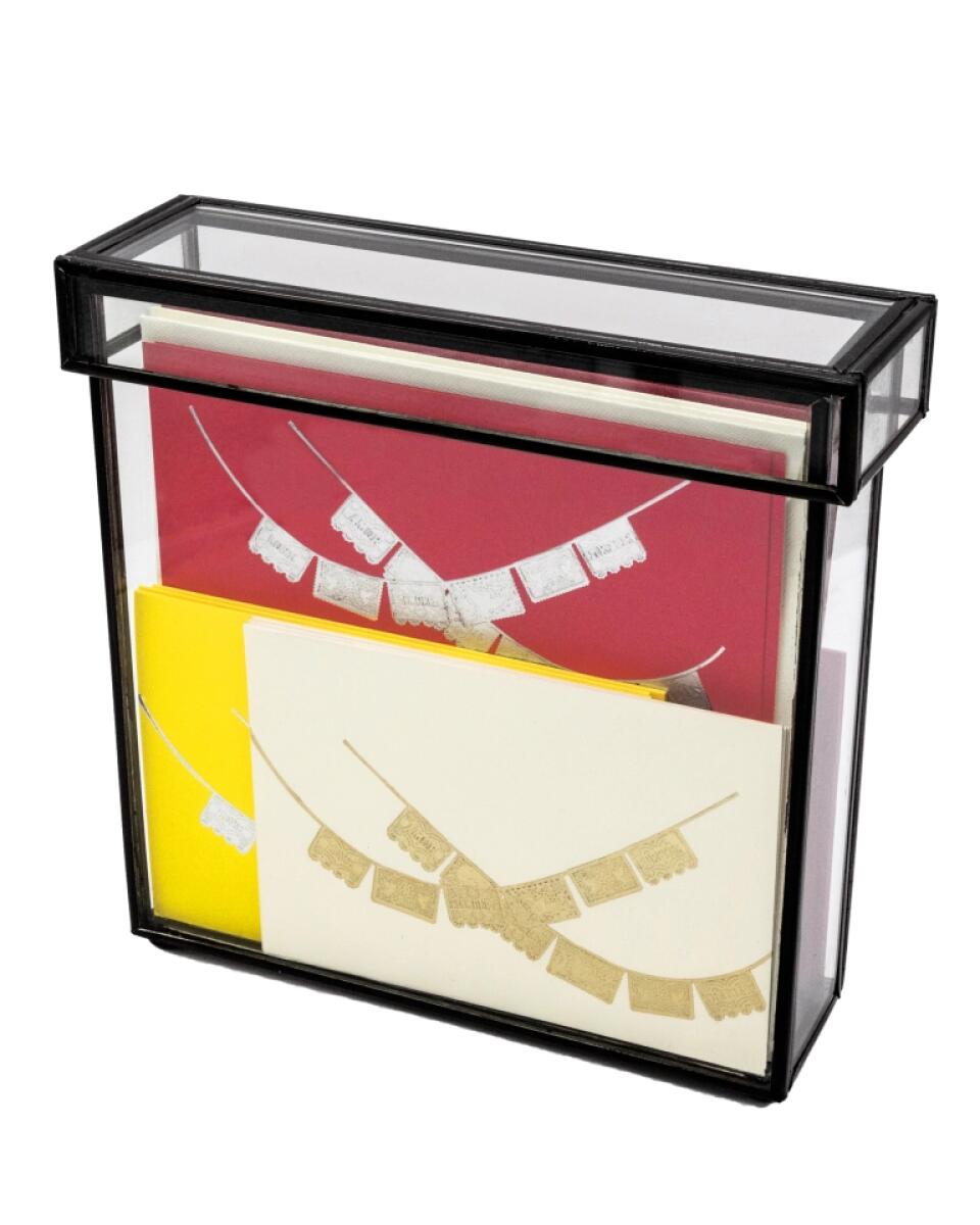 Caja Vidrio Alta con Tarjetas y Sobres Papel Picado - Personalizable
