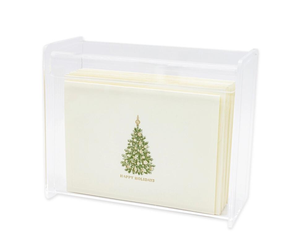 Caja Acrílica con Tarjetas y Sobres Árbol Navidad - Personalizable