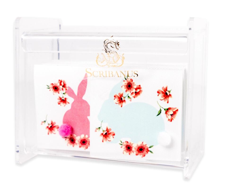 Caja Acrílica con Tarjetas Mini Dobles Conejos Colitas - Personalizable